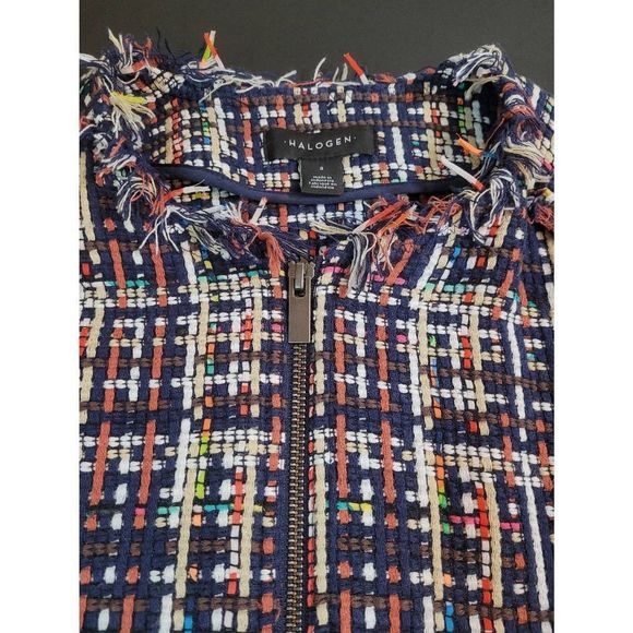 Halogen Women's Long Sleeves Zipped Up Plaid Tweed Multicolor Jacket Size S - Picture 6 of 13